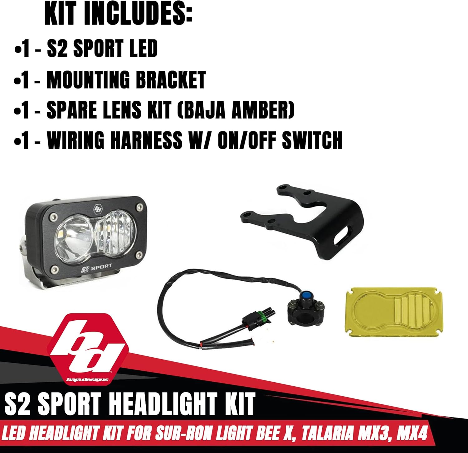 Baja Designs S2 Sport Headlight Kit for Sur-Ron Light Bee X and Talaria MX3/MX4 (Driving Combo; Clear)